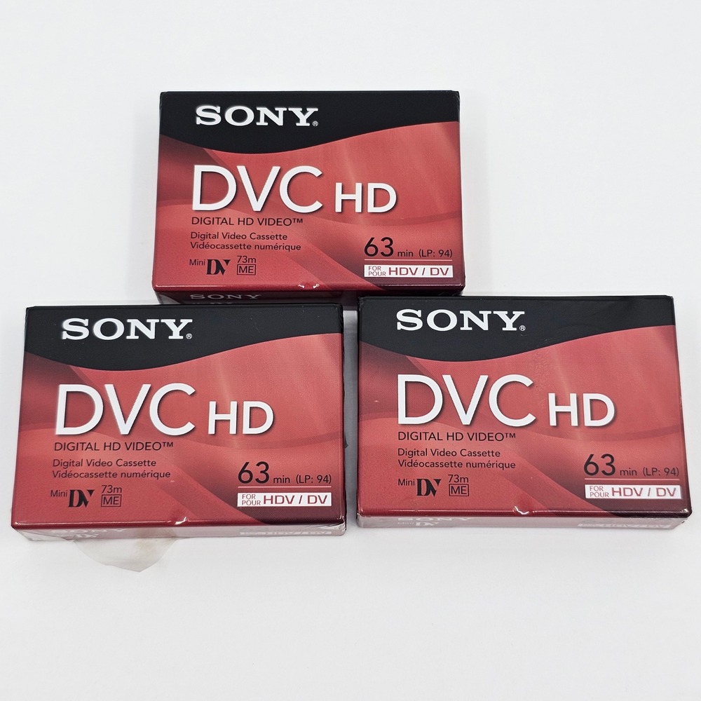 Lot of 3 Sony DVC HD MiniDV 63min Digital HD Video Tapes DVM63HDR Sealed New